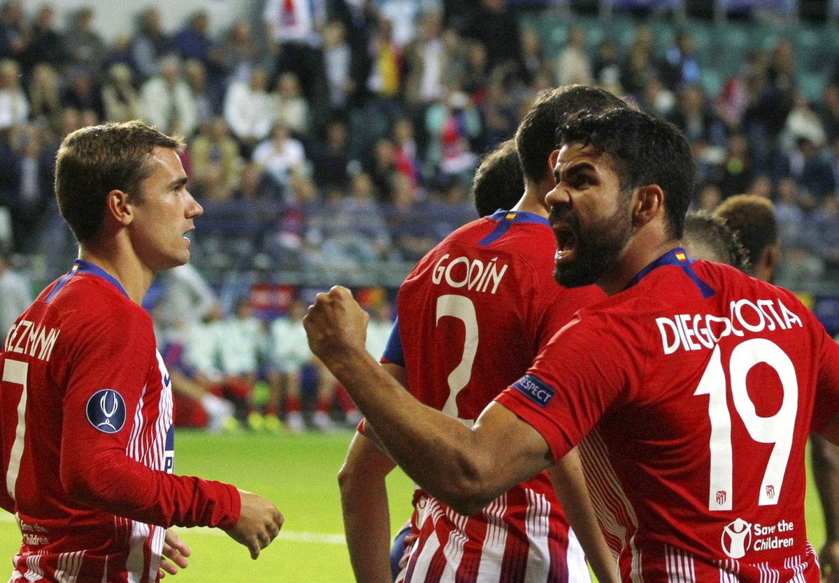 Diego Costa celebra su primer gol al Real Madrid en la Supercopa.