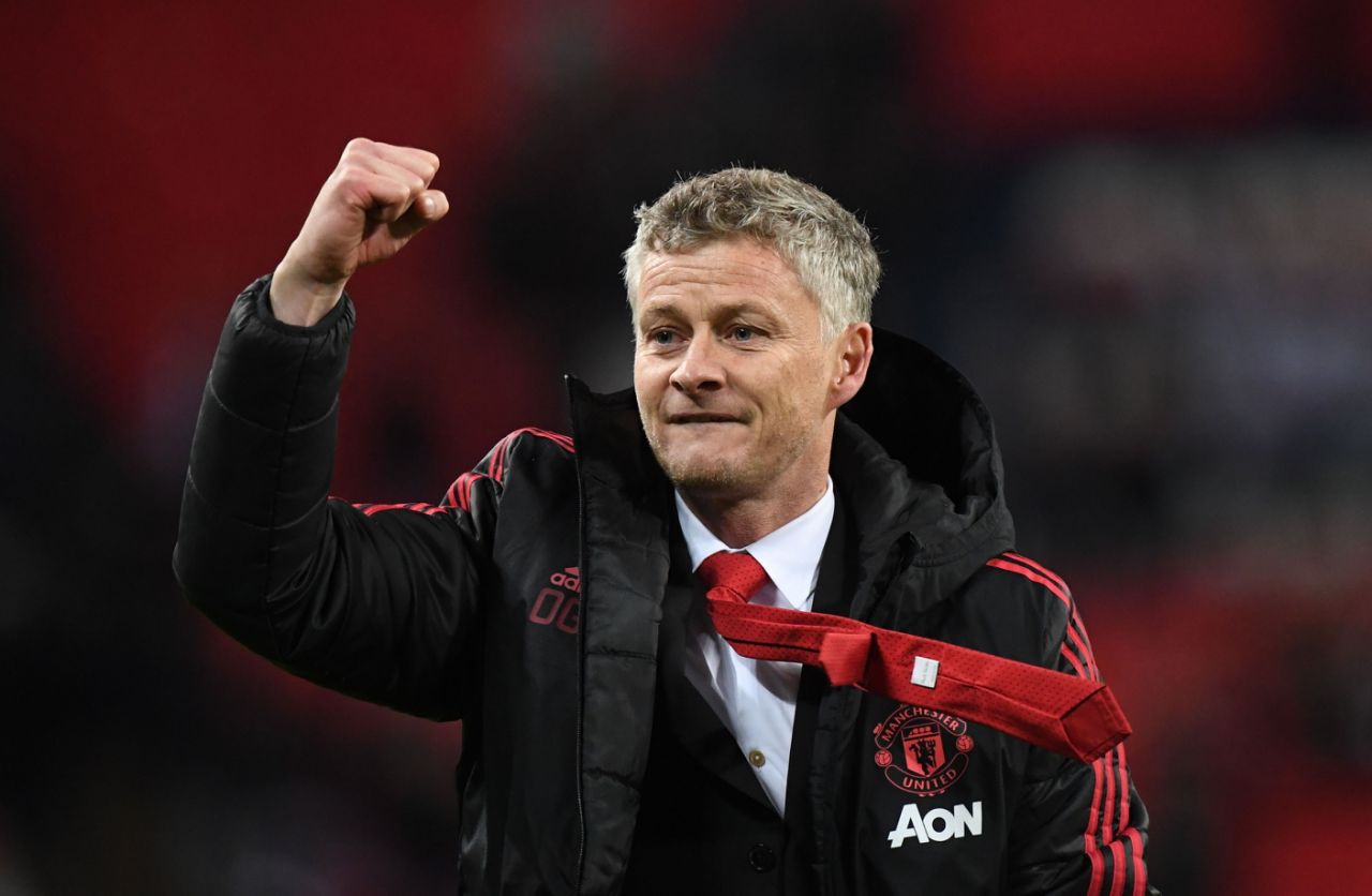 Solskjaer celebra una victoria del Manchester United. 