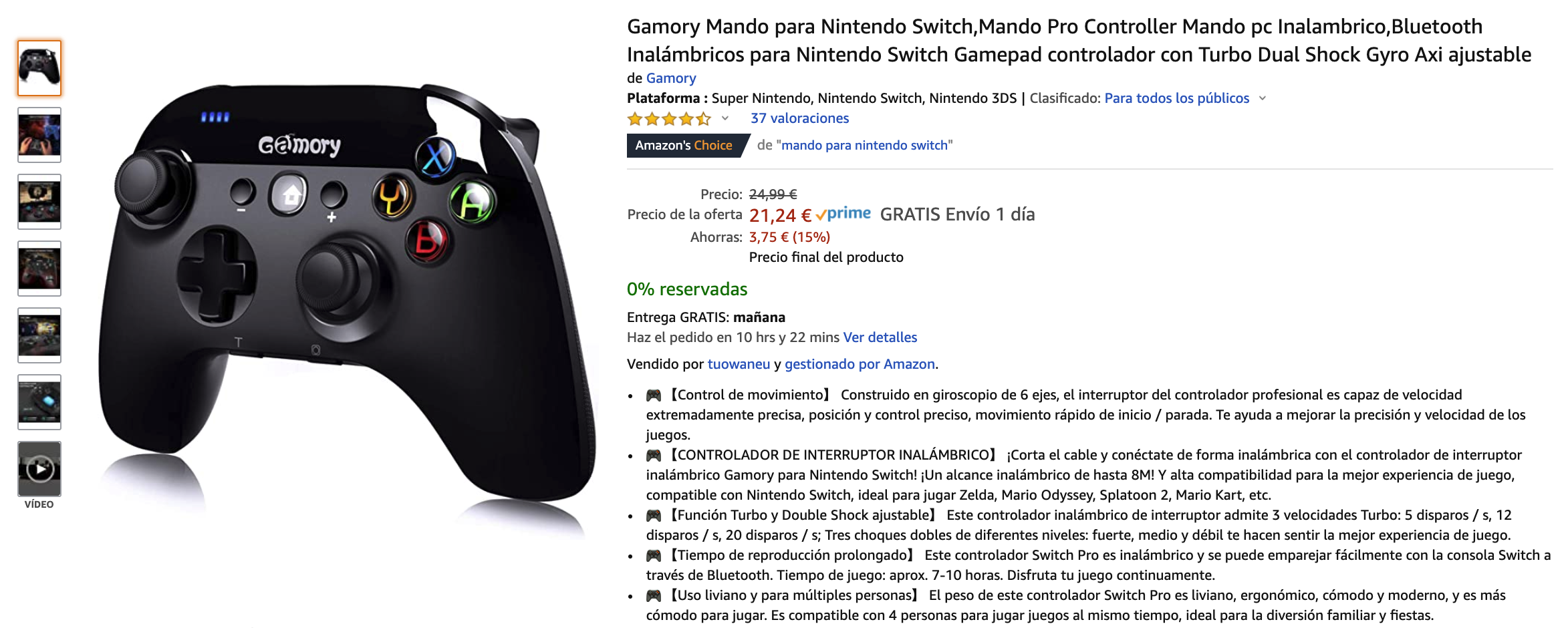 Gamory Mando pro Nintendo Switch,Mando Pro Controller Mando pc Inalambrico,Bluet  