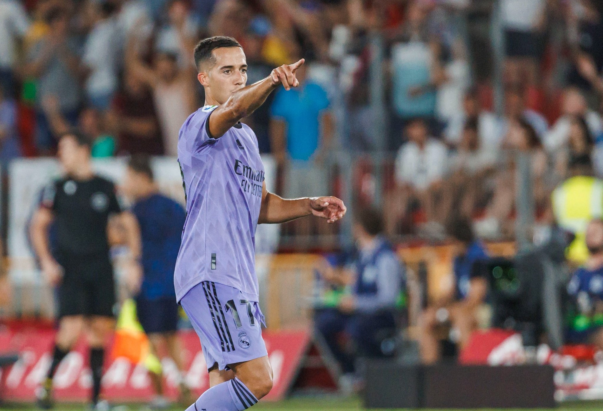 Lucas Vázquez celebra su gol en el Almería-Real Madrid (Foto: LaLiga).