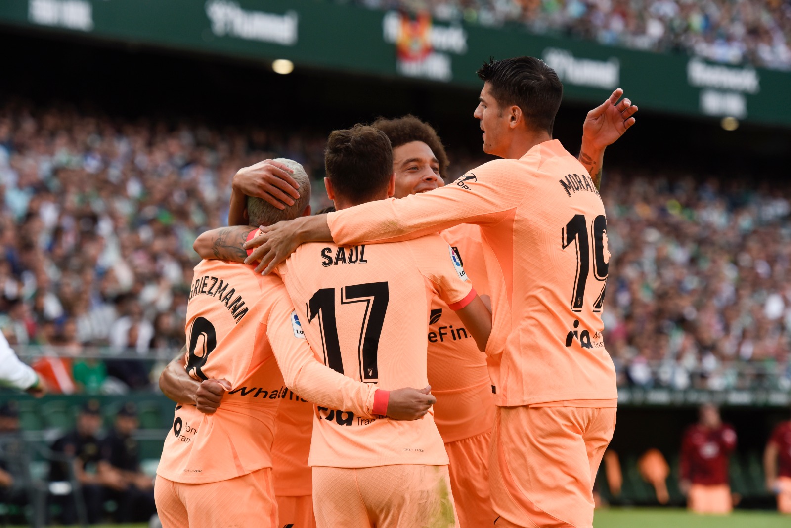 Morata, Saúl, Griezmann y Witsel celebran el gol ante el Betis (Foto: Kiko Hurtado). 