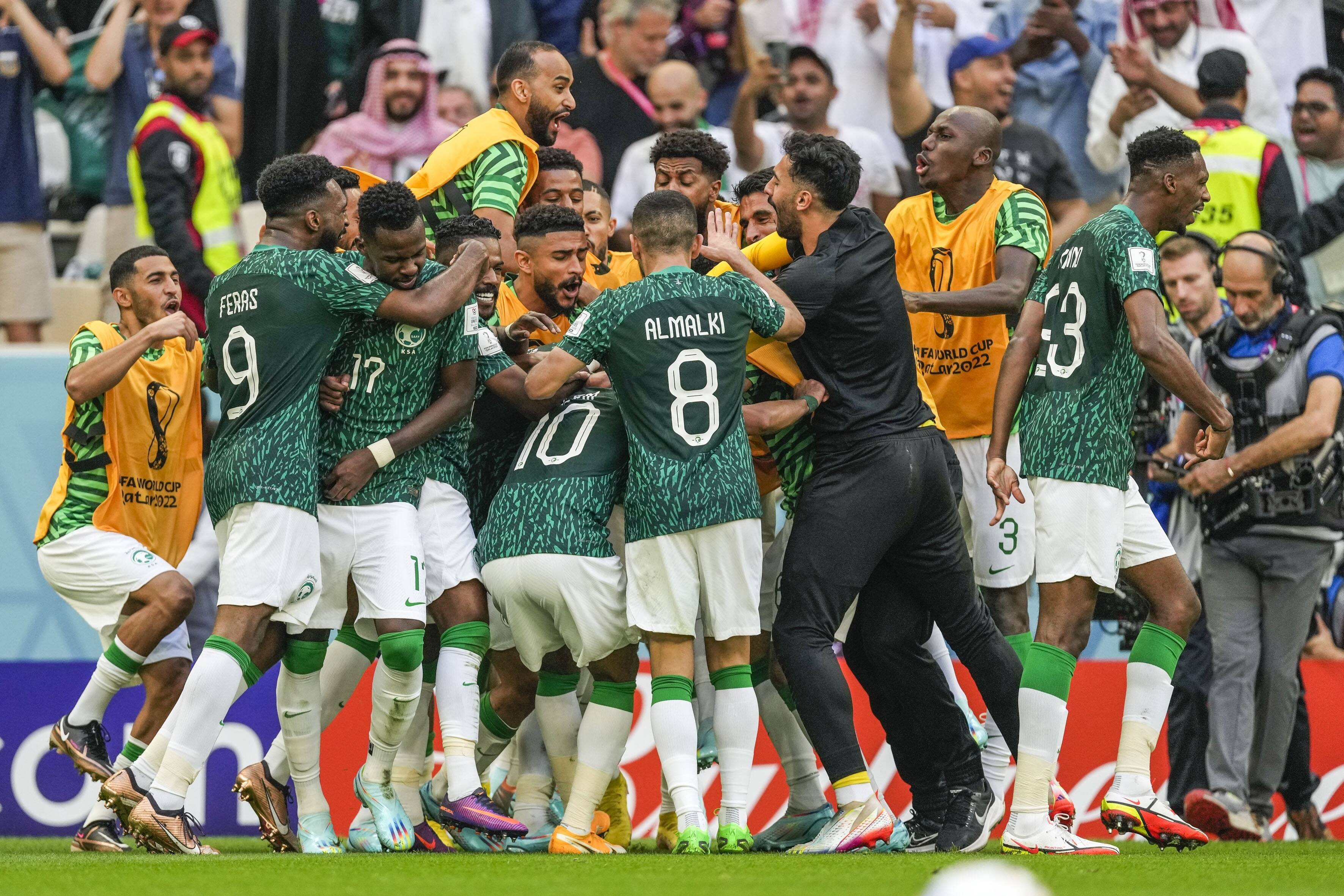 Arabia Saudí celebra el gol de Al-Dawsari a Argentina en el Mundial (Foto: Cordon Press)