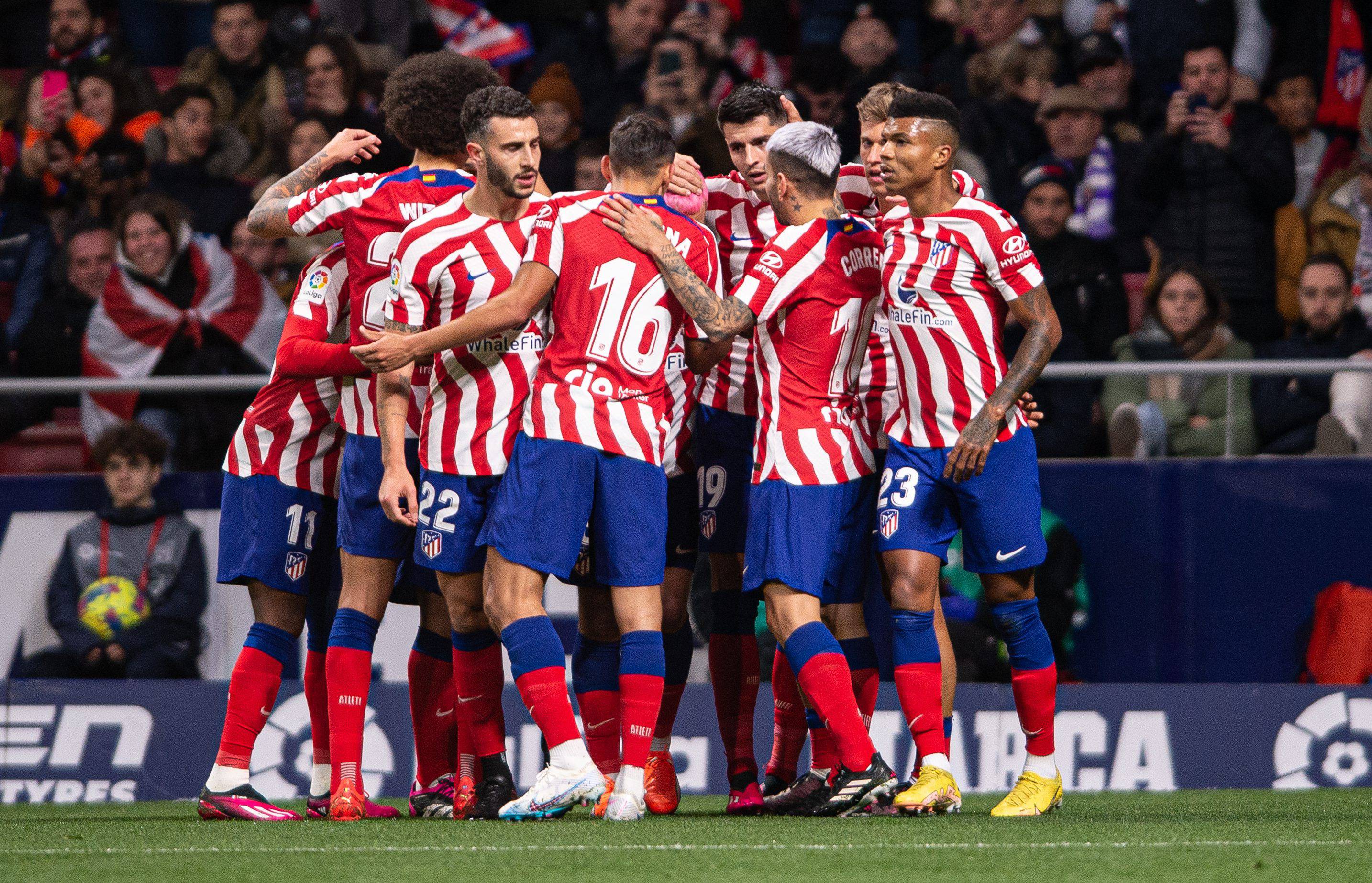 Los jugadores del Atlético de Madrid celebran uno de los goles ante el Real Valladolid (Foto: Cord