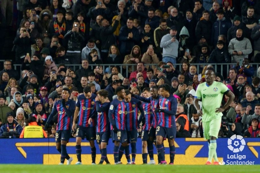 Los jugadores del Barcelona celebran el gol ante el Getafe (Foto: LaLiga).