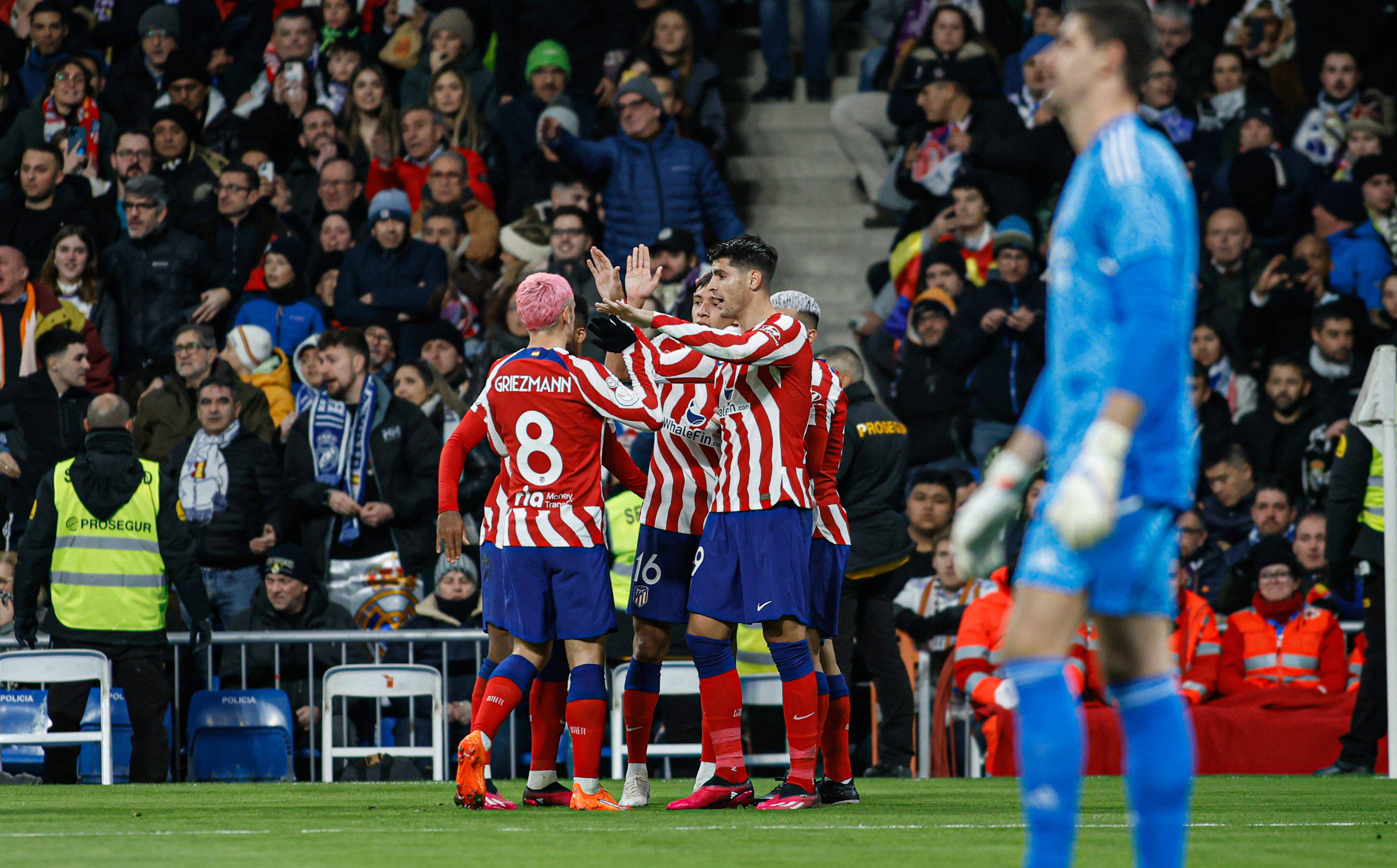 Los jugadores del Atlético de Madrid celebran el gol de Morata al Real Madrid (Foto: Cordon Press)