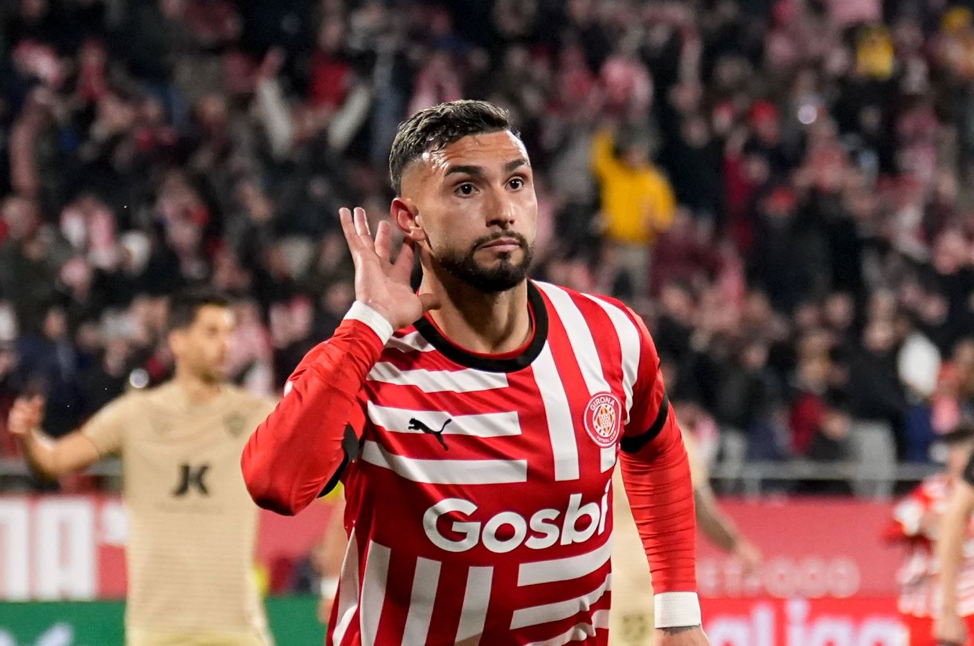 Taty Castellanos celebra su gol en el Girona-Almería (Foto: LaLiga).