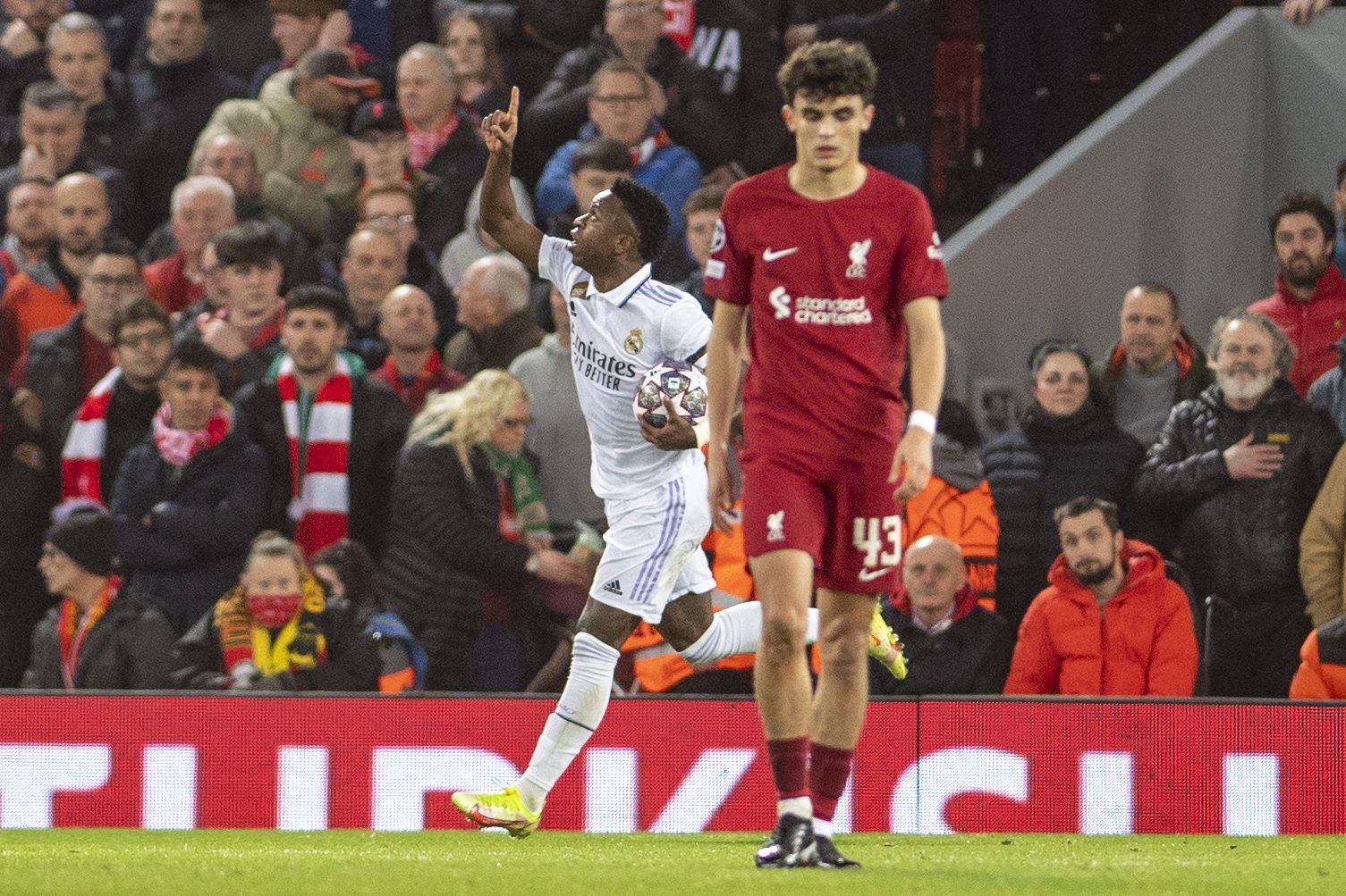 Vini celebra su gol al Liverpool (Foto: Cordon Press). 