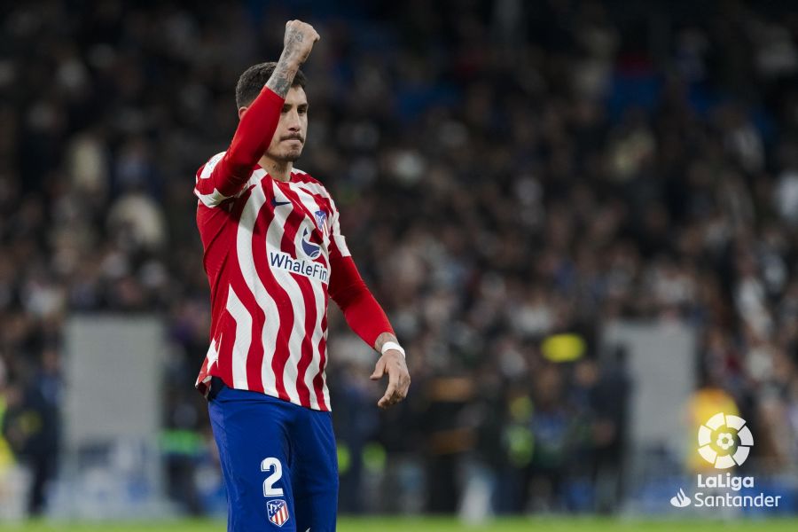 Giménez celebra su gol en el Real Madrid-Atlético.