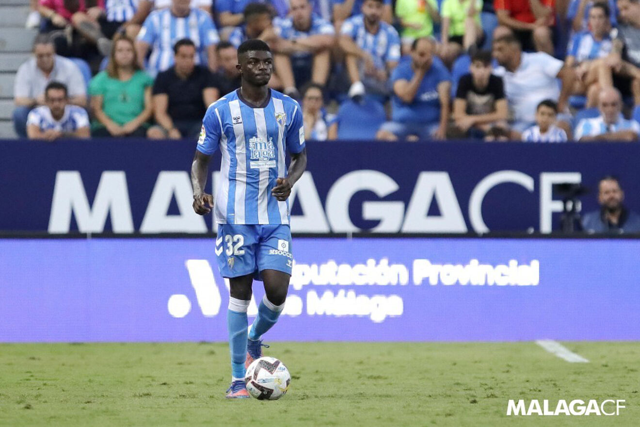 Moussa Diarra en La Rosaleda. (Foto: Málaga CF)