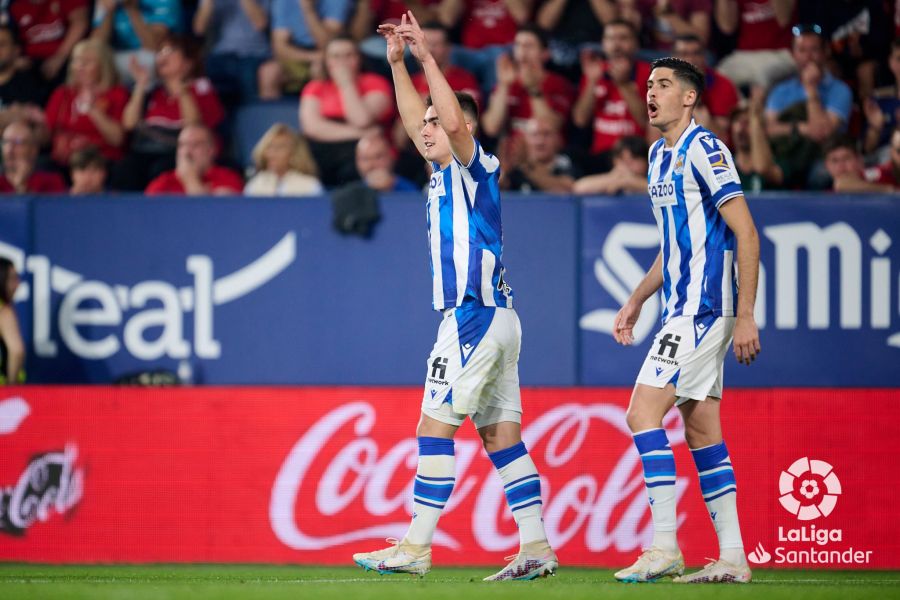 Celebración del gol en propia puerta de Sergio Herrera en El Sadar. (Foto: LaLiga)