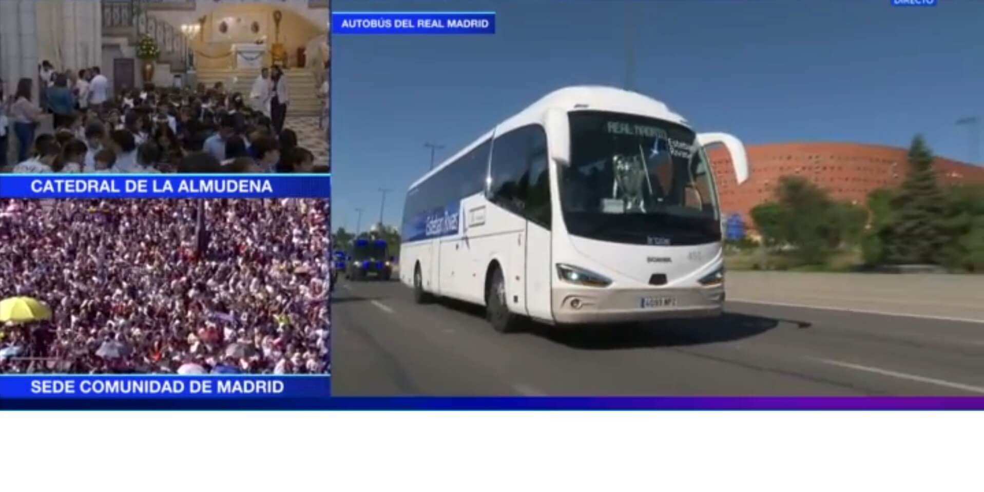 El Real MAdrid está en dirección a la Almudena, allí les espera multitud de aficionados (foto: c