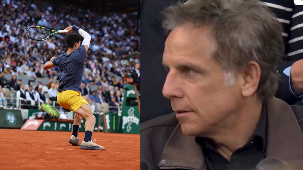 Ben Stiller viendo el partido entre Alcaraz Tsitsipas (@rolandgarros)