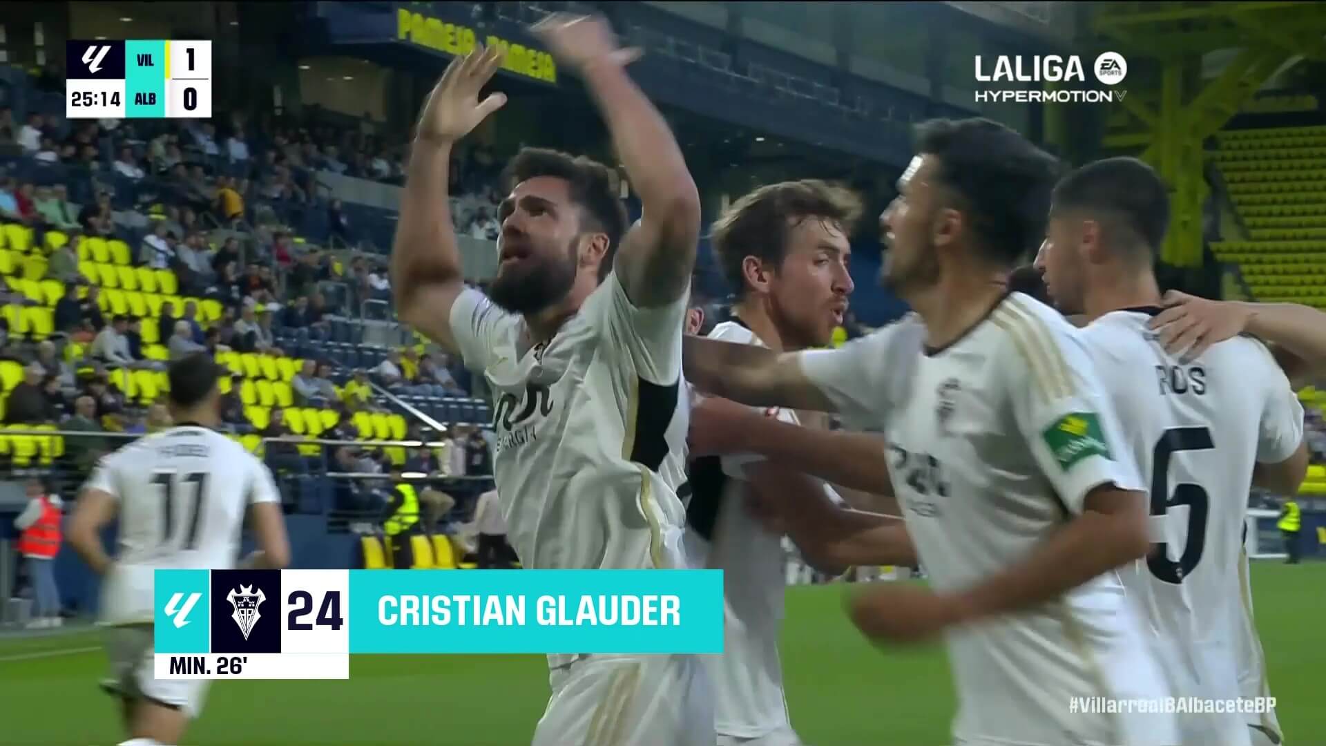 Celebración del gol de Cristian Glauder en el Villarreal B-Albacete.