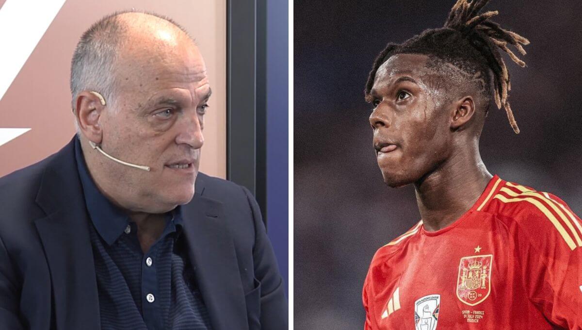 Javier Tebas y Nico Williams.