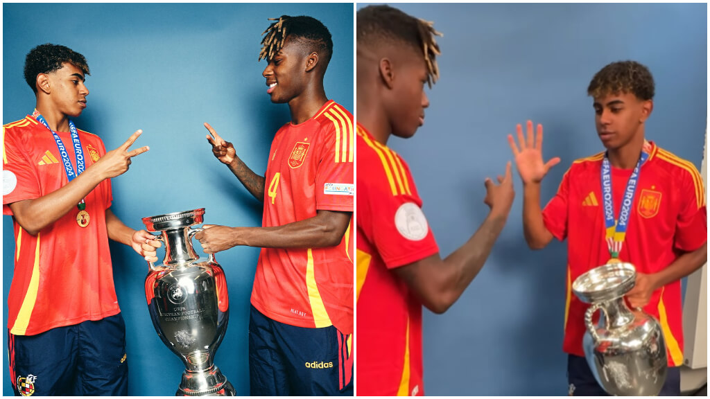 Nico Williams y Lamine Yamal con la Eurocopa 2024 (Fotos: @EURO2024)