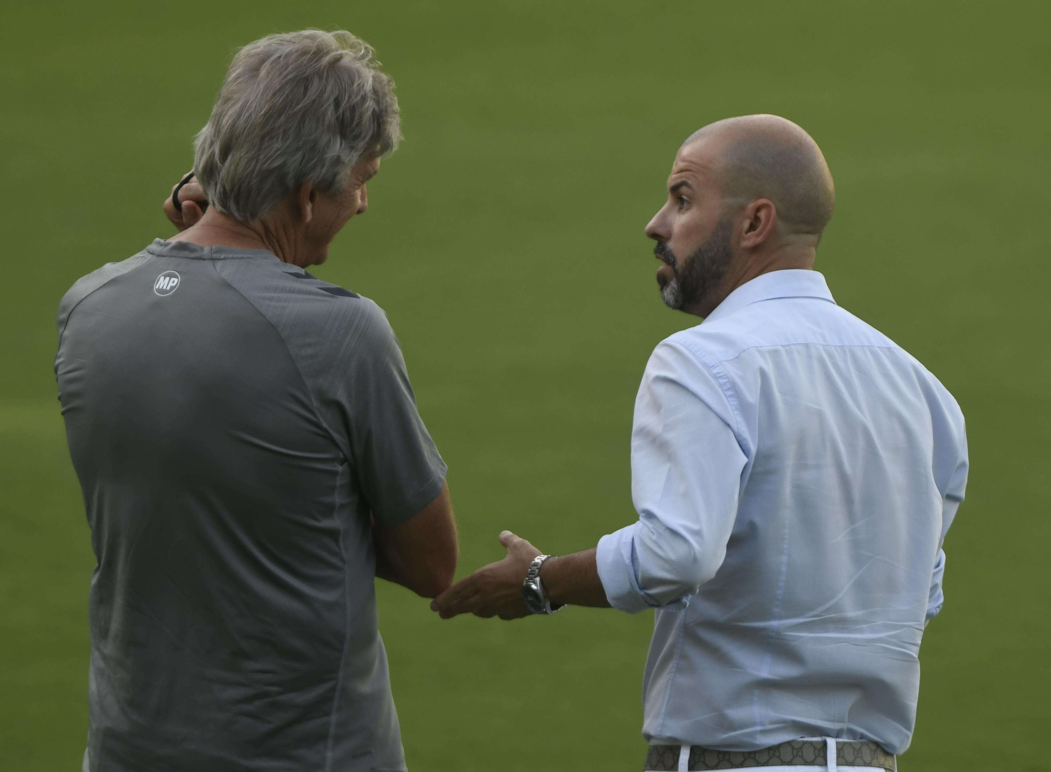 Pellegrini y Fajardo, en el entrenamiento de este miércoles (Foto: Kiko Hurtado).