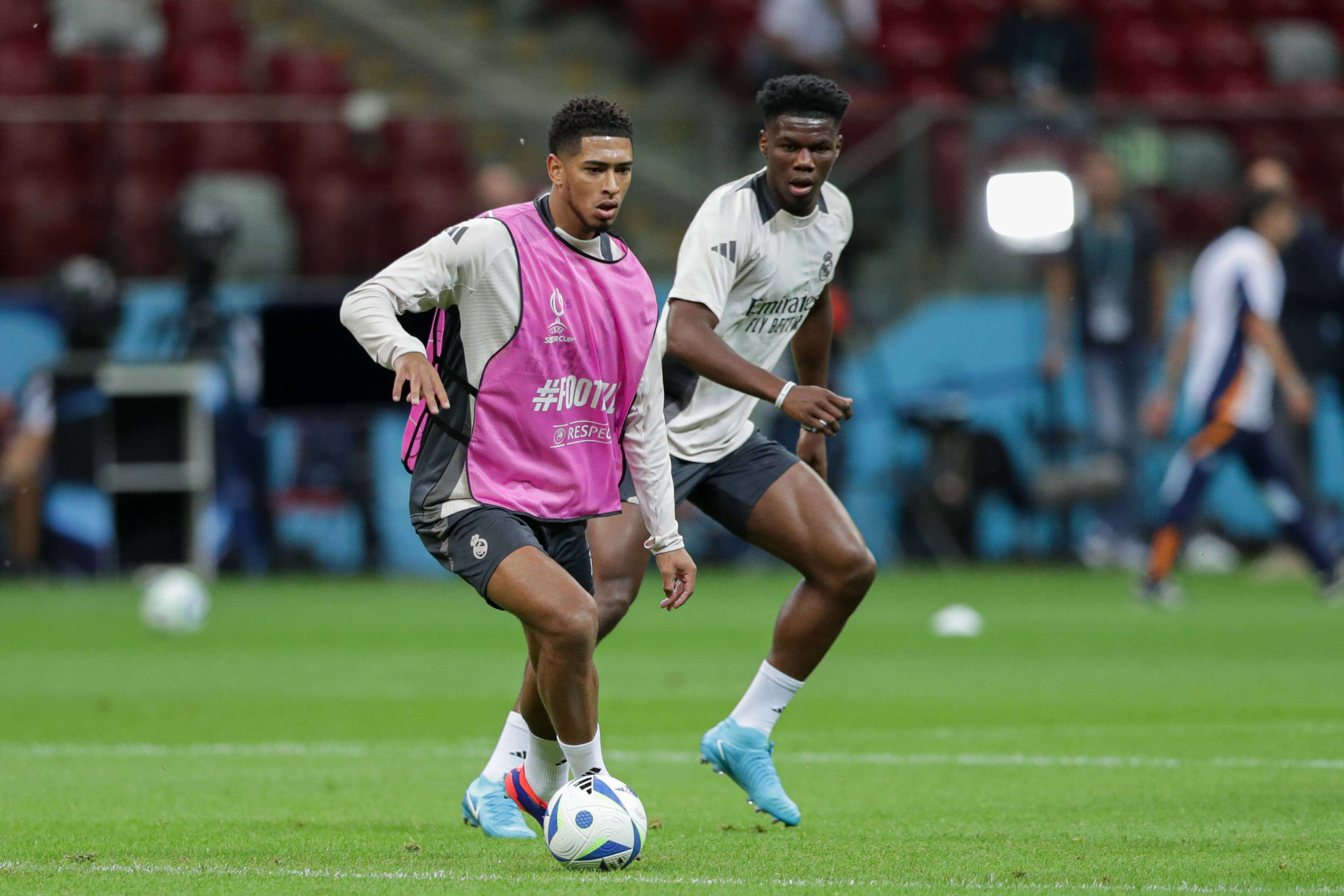 Jude Bellingham y Aurelién Tchouaméni, en un entrenamiento con el Real Madrid (Foto: Cordon Press