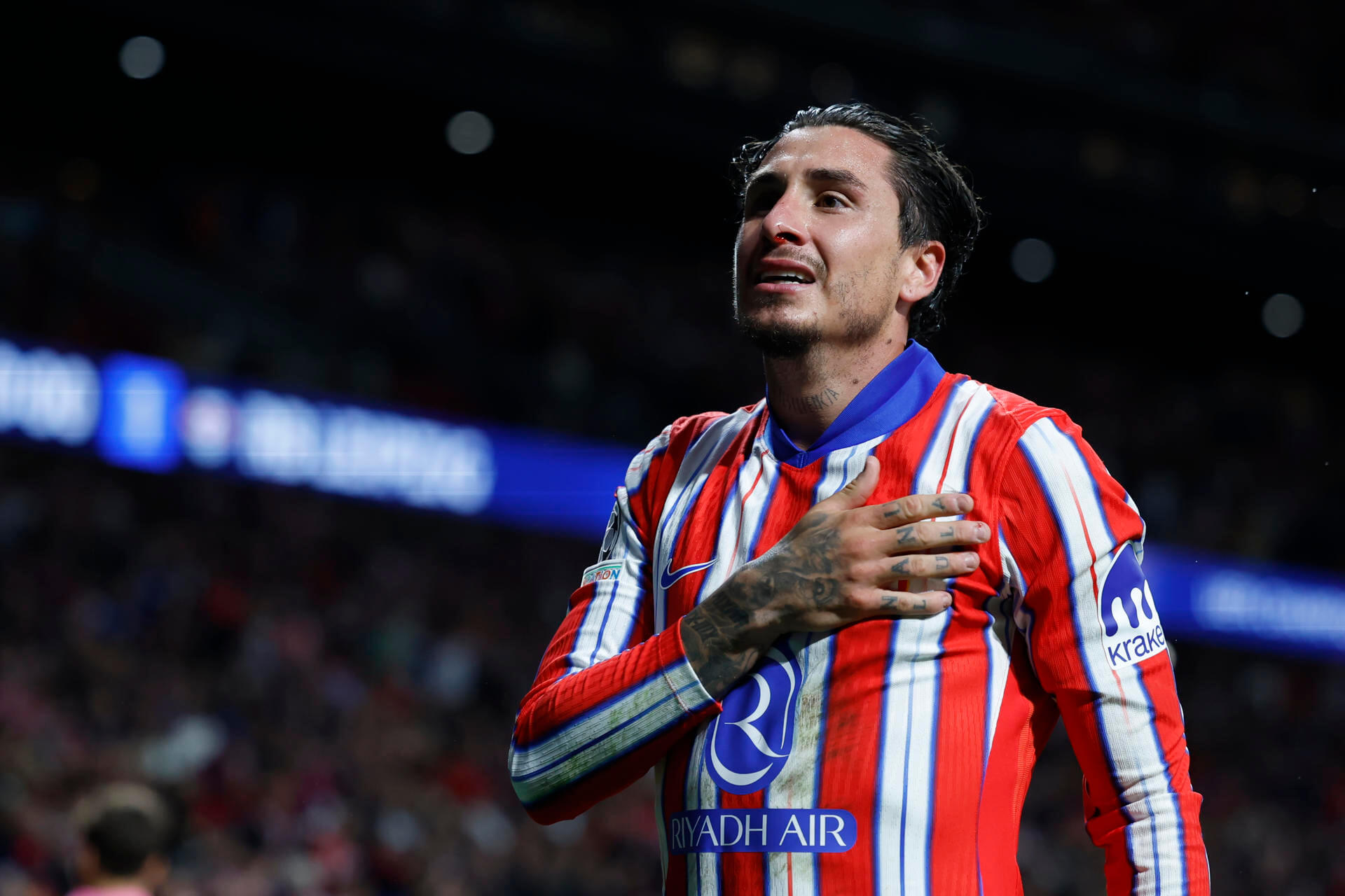 Giménez celebrando su gol en el Atlético-Leipzig (Foto: EFE).