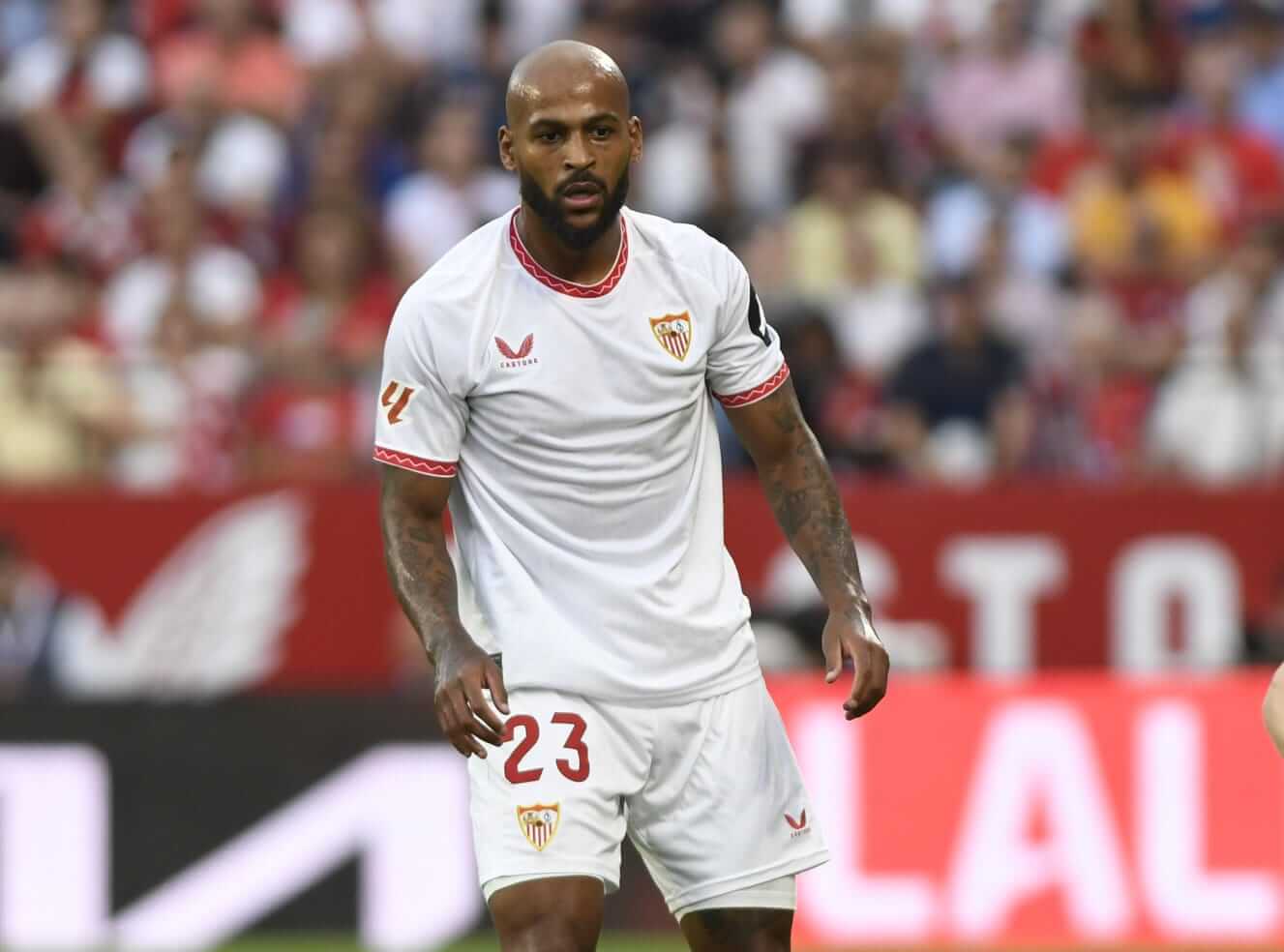 Marcao, sin máscara, en el Sevilla-Valladolid (Fotos: Kiko Hurtado).