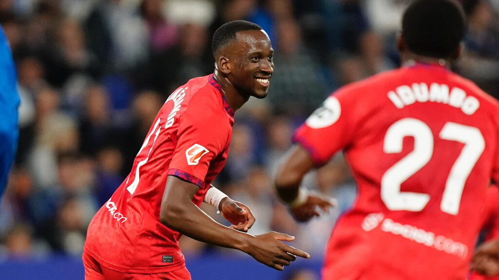 Celebración del gol de Dodi Lukebakio ante el Espanyol (Foto: SFC). 