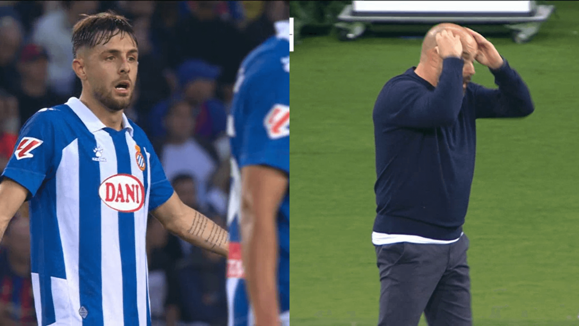 Desesperación de Manolo González en el Barcelona-Espanyol.