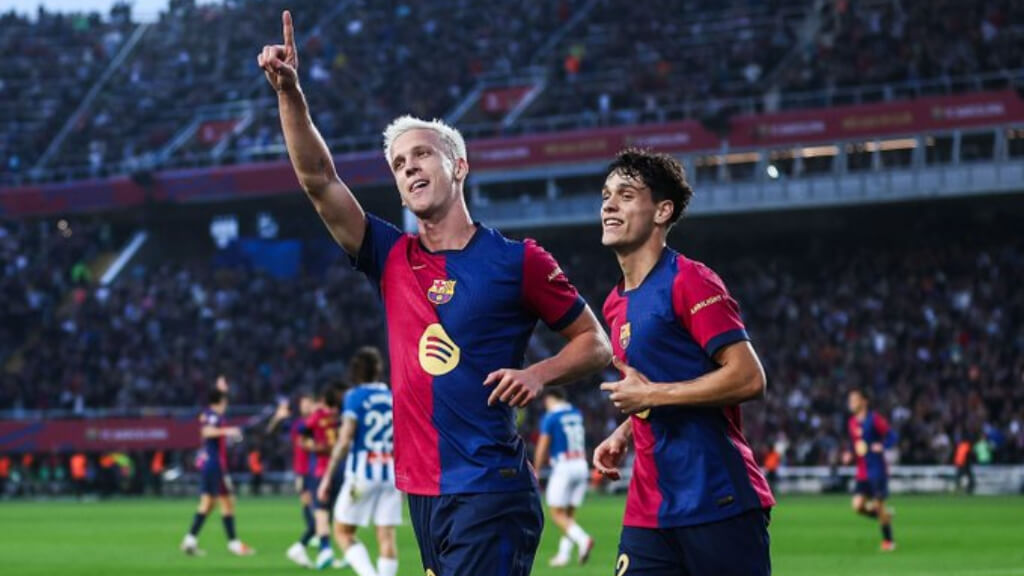 Dani Olmo, celebrando uno de sus goles contra el Espanyol (FC Barcelona)