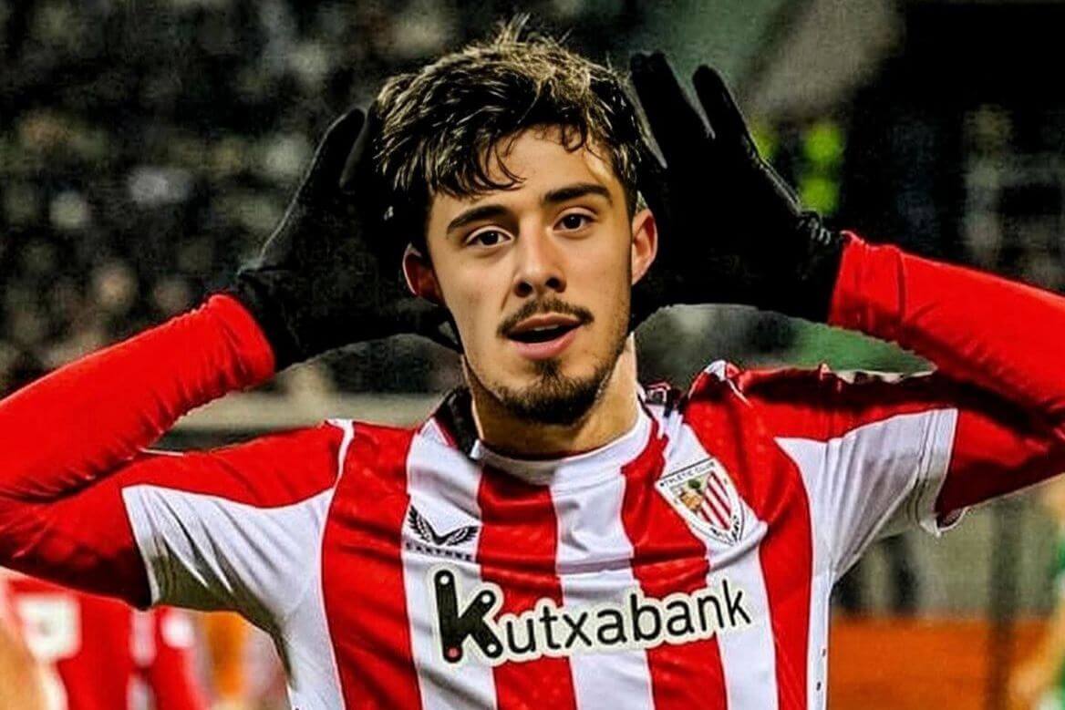 Celebración del gol de Nico Serrano ante el Ludogorets en Bulgaria (Foto: Athletic Club).