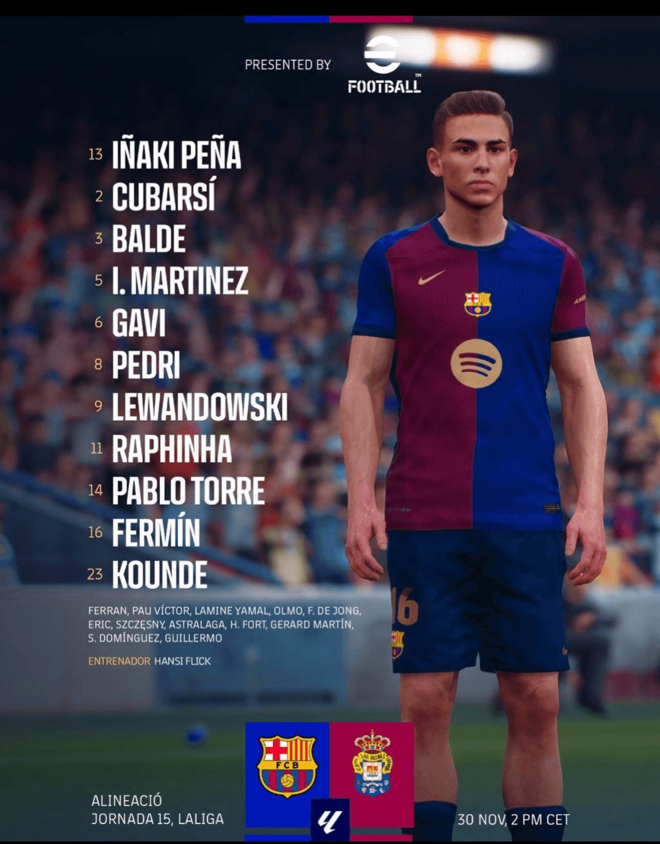 Once del FC Barcelona contra Las Palmas (redes sociales)