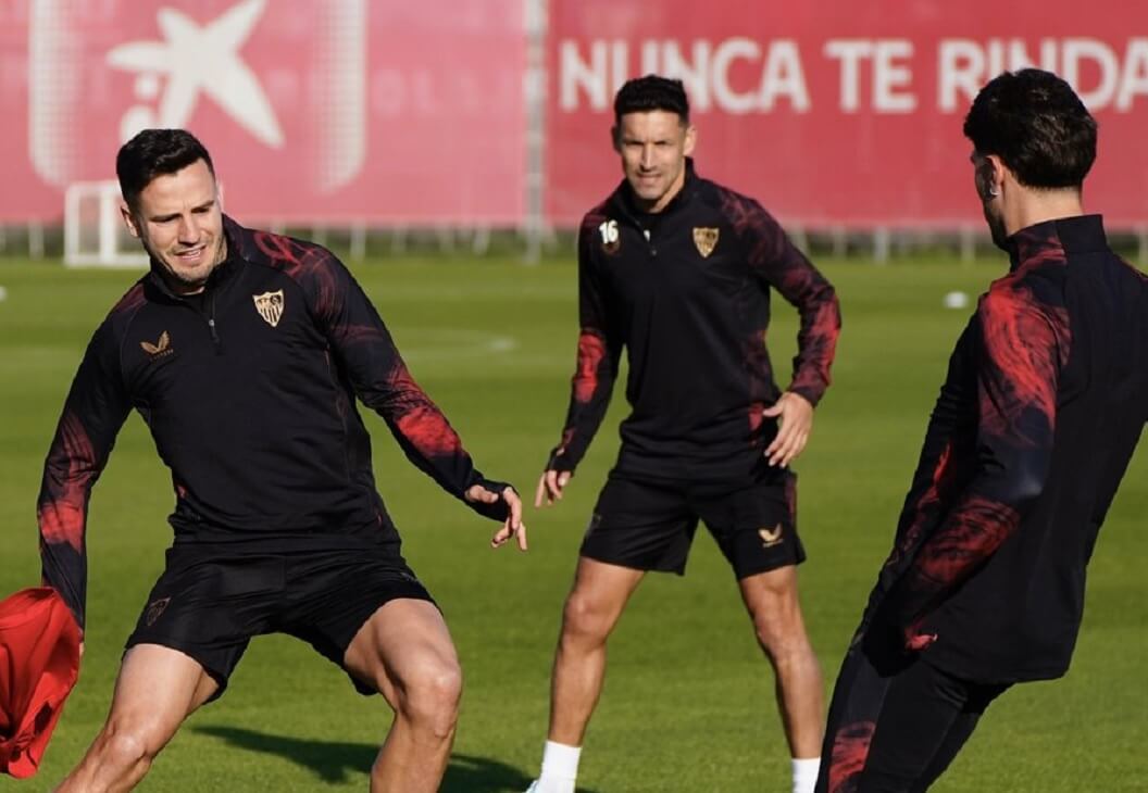 Jesús Navas y Saúl, en el entrenamiento de este miércoles (Foto: SFC).