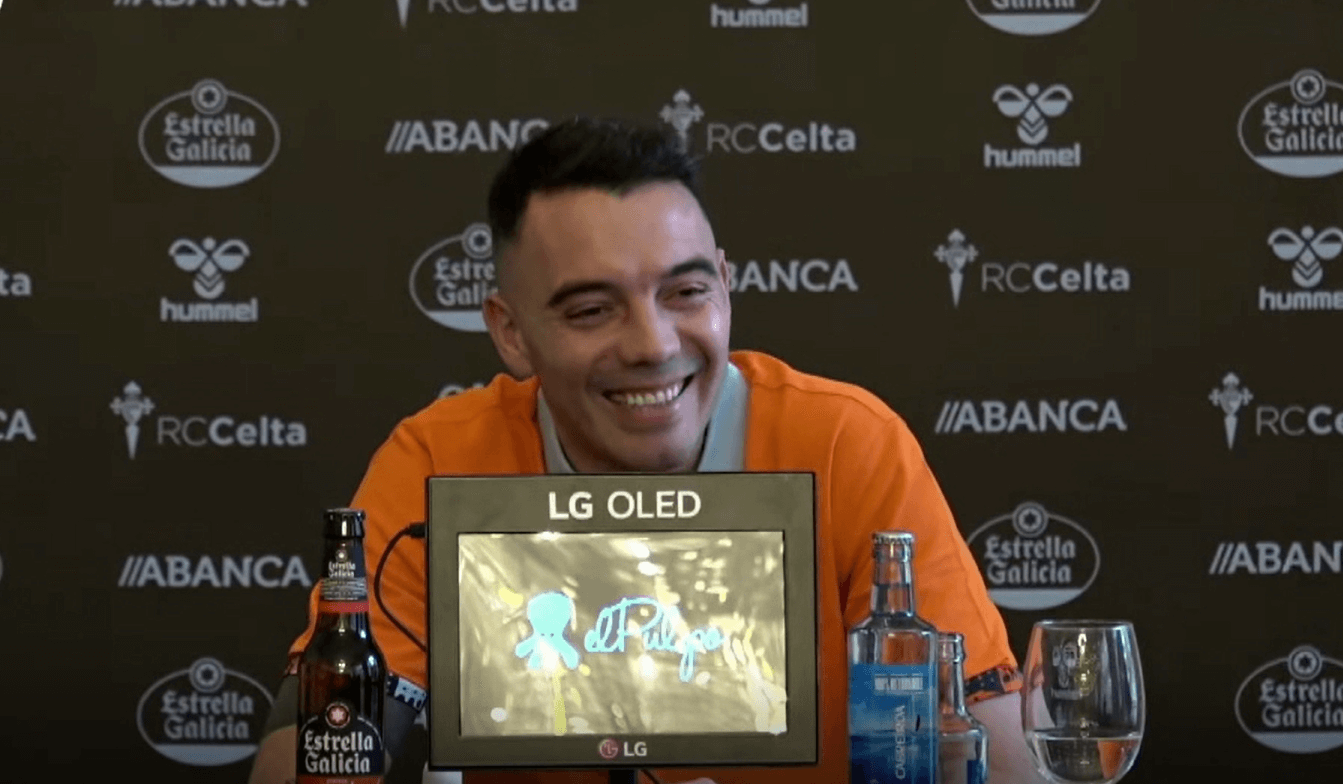 Iago Aspas, en la rueda de prensa de su renovación.