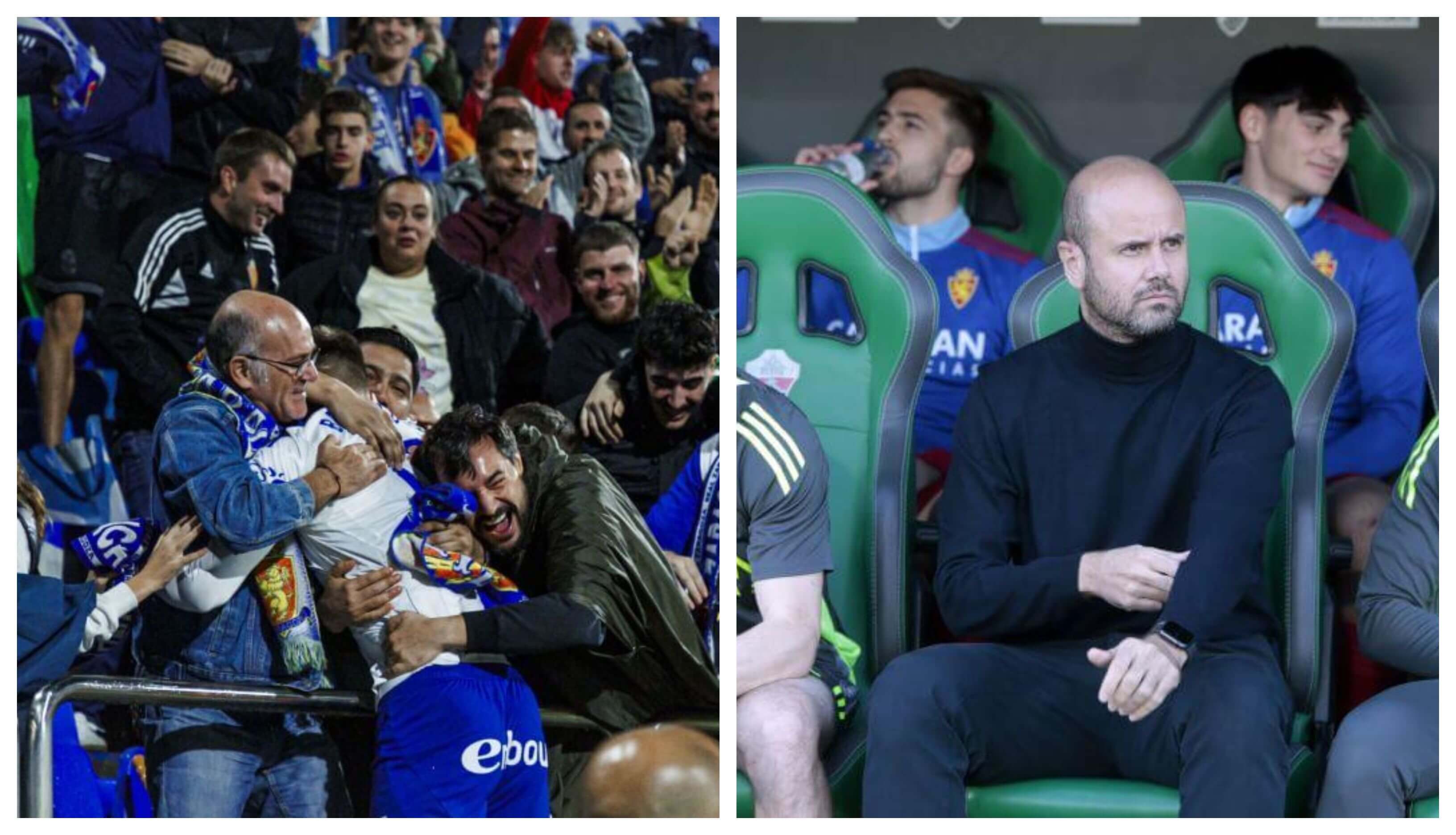 La afición del Real Zaragoza y Miguel Ángel Ramírez (Fotos: LALIGA).