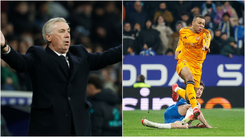 Fotomontaje de Carlo Ancelotti y la entrada de Romero a Mbappé (Fuente: Cordon Press)