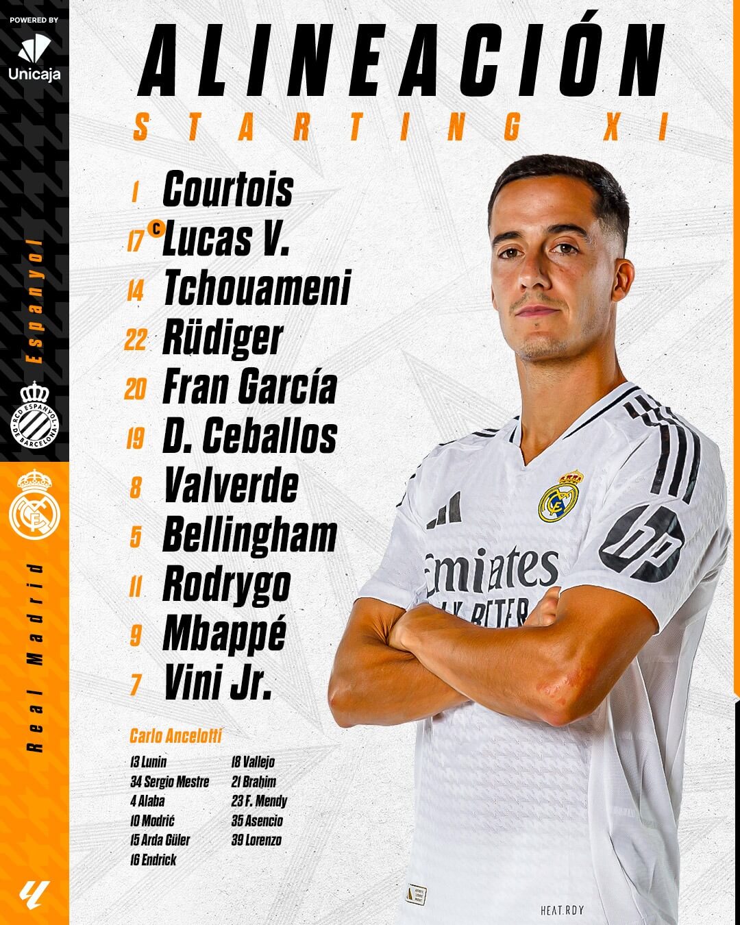 Alineación del Real Madrid frente al Espanyol. (Foto: @realmadrid)