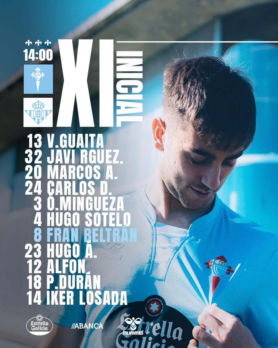 Once titular del Celta ante el Real Betis (Foto: RC Celta).