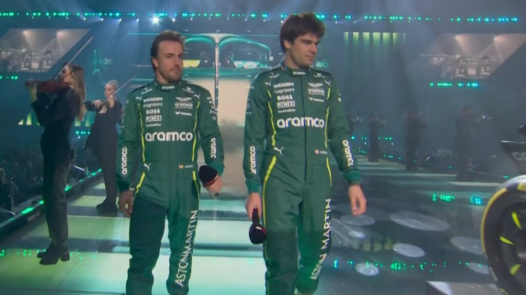 Fernando Alonso y Lance Stroll, en la F1 75 (captura DAZN)