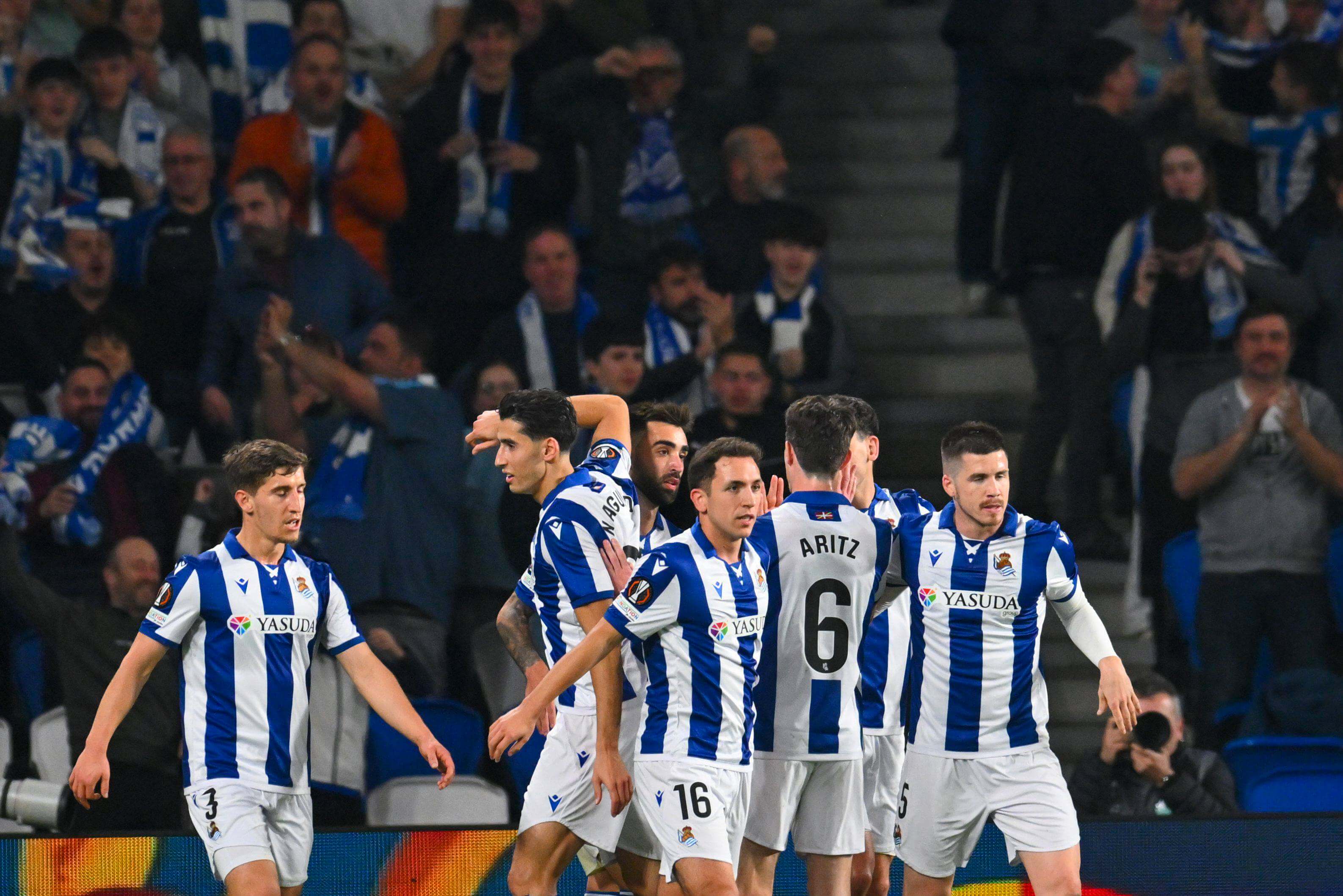 La Real Sociedad celebra uno de sus goles al Midtjylland (Foto: CordonPress).