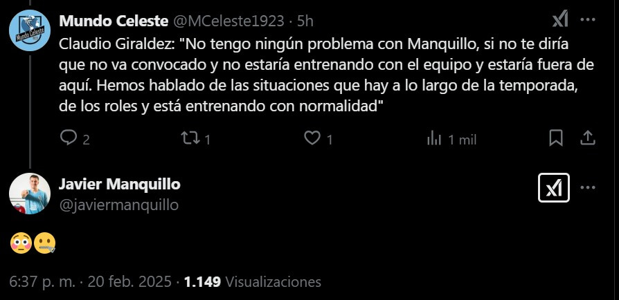 Respuesta de Javier Manquillo (Foto: X).