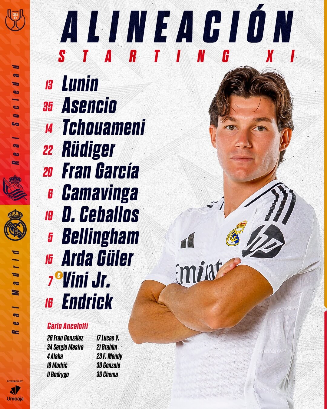 Alineación titular del Real Madrid (Foto: X)