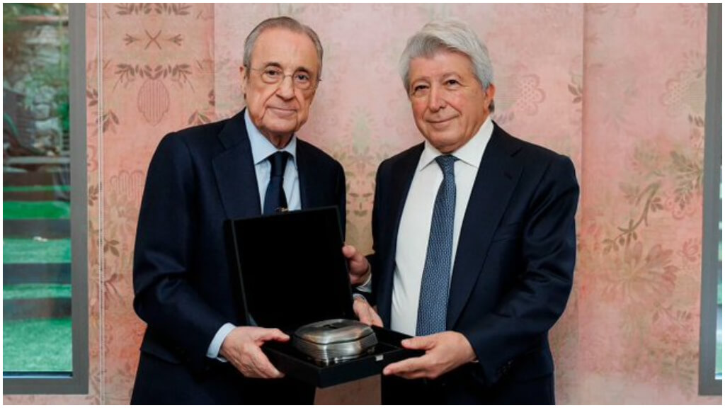 Florentino Pérez y Enrique Cerezo, en la previa del Real Madrid-Atlético (foto: Real Madrid).