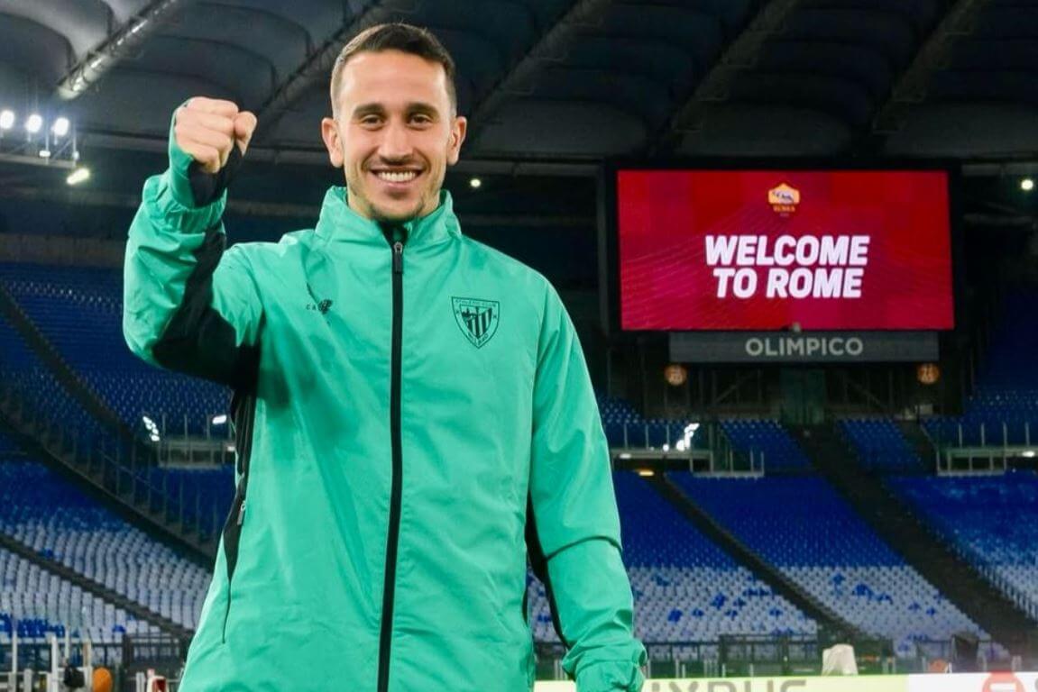 Gesto positivo de Alex Berenguer en el Estadio Olímpico de Roma (Foto: Athletic Club).