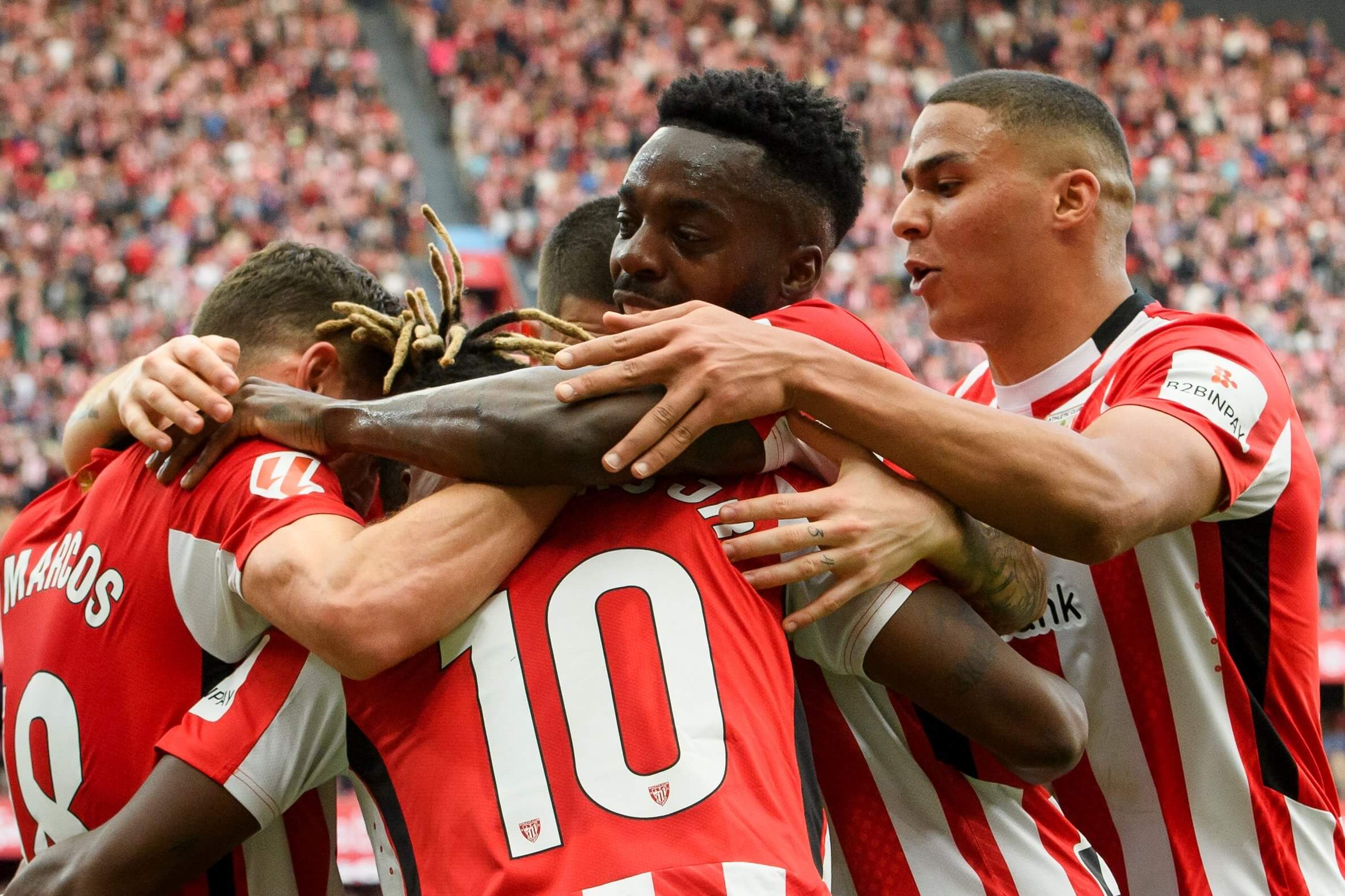 Los leones, como Williams y Maroan, celebran un gol en San Mamés (Foto: Athletic Club).