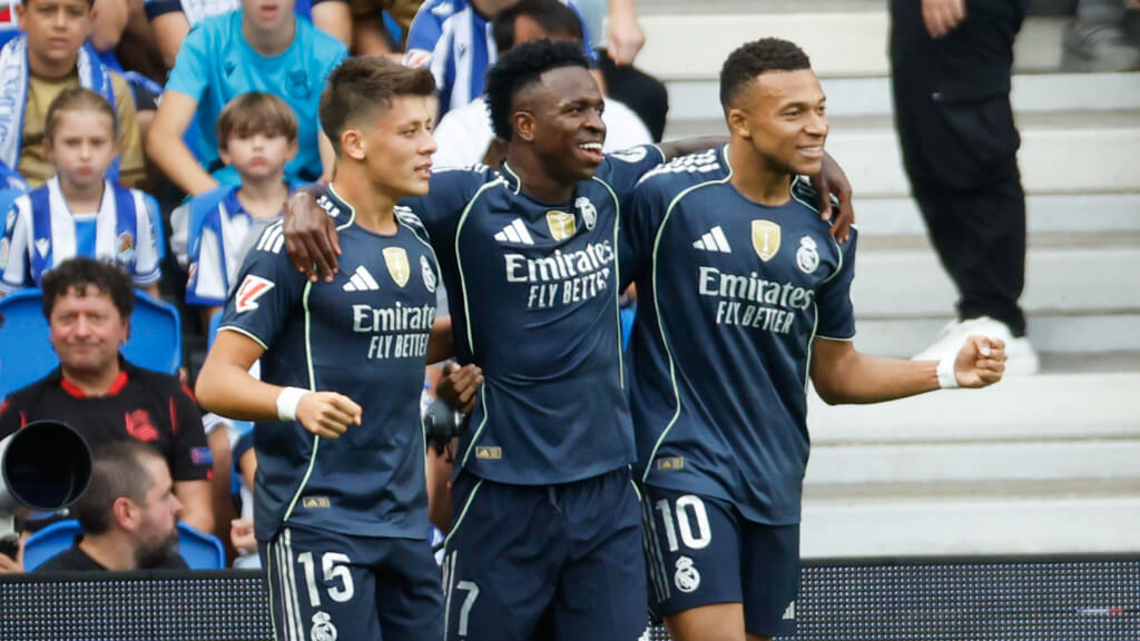 Arda Güler, Vinicius y Mbappé en el Real Sociedad - Real Madrid (Fuente: EFE)