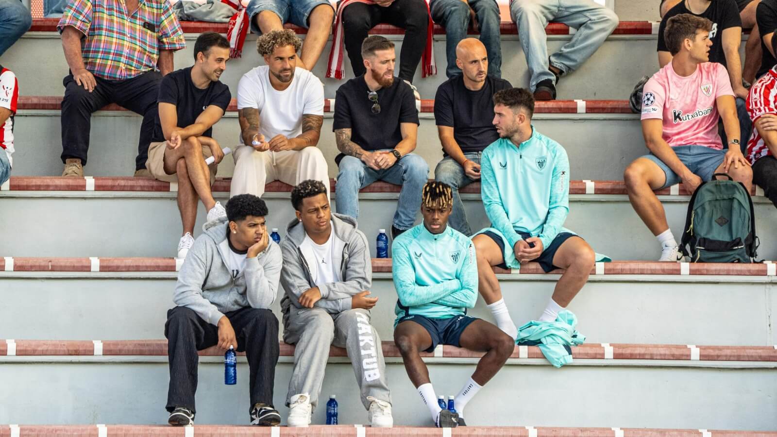 Iker Muniain, Aymeric Laporte y Nico Williams en Lezama. (Foto: Athletic Club)