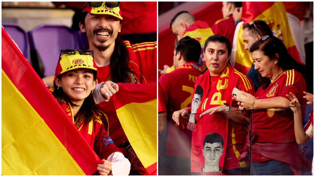 Los aficionados esperan el arranque del España - Bulgaria (foto: sefutbol).