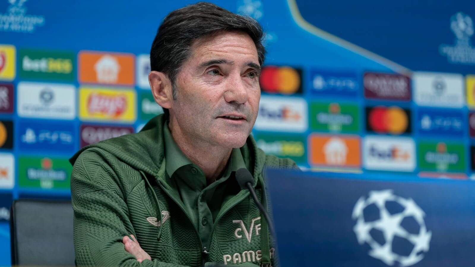 Marcelino en sala de prensa antes de jugar con el Pafos. (Foto: Villarreal CF)
