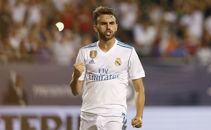 Borja Mayoral celebra un gol con el Real Madrid.