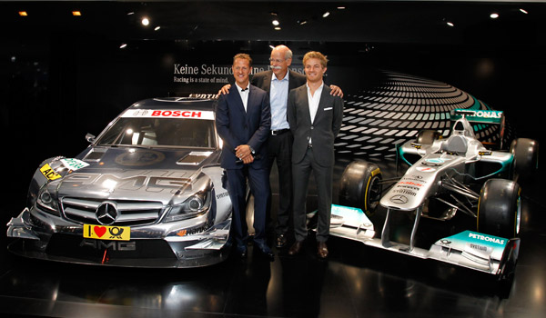Dieter Zetsche, Rosberg y Schumacher.