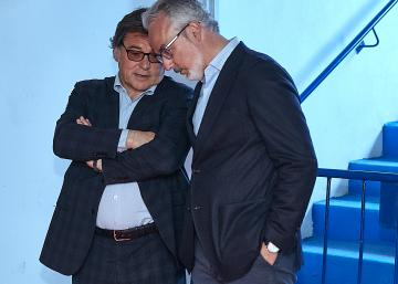 Raúl Sanllehí y Miguel Torrecilla hablan en La Romareda (Foto: Daniel Marzo).