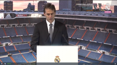Lopetegui, emocionado, durante la rueda de prensa de su presentación. 