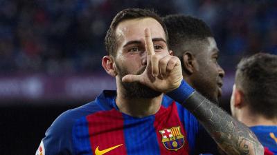Aleix Vidal celebra un gol con el FC Barcelona.
